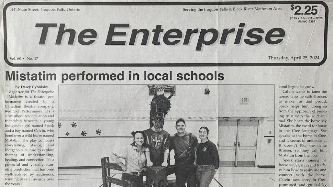 "Mistatim performed in local schools" Newspaper clipping